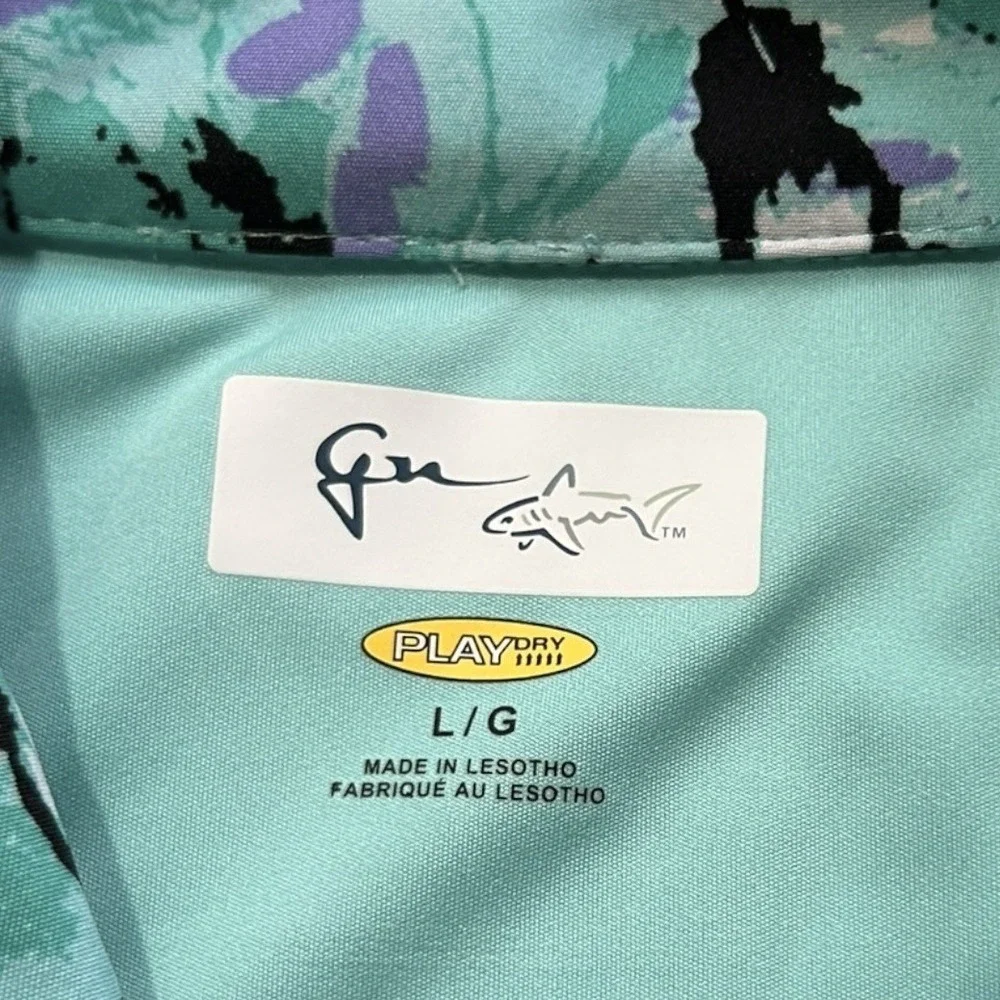 GREG NORMAN Sleeveless Top sz L Aqua Butterfly Print Spread Collar Athletic - Picture 5 of 7